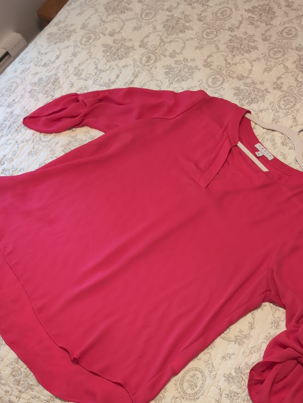 Chaus Hot Pink V-Neck Blouse